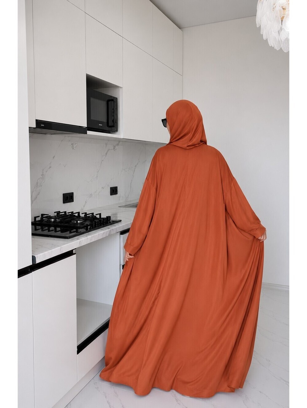 Muslim Women's One Size Terracotta Prayer Abaya & Hijab Set Viscose Blend New - Picture 2 of 8